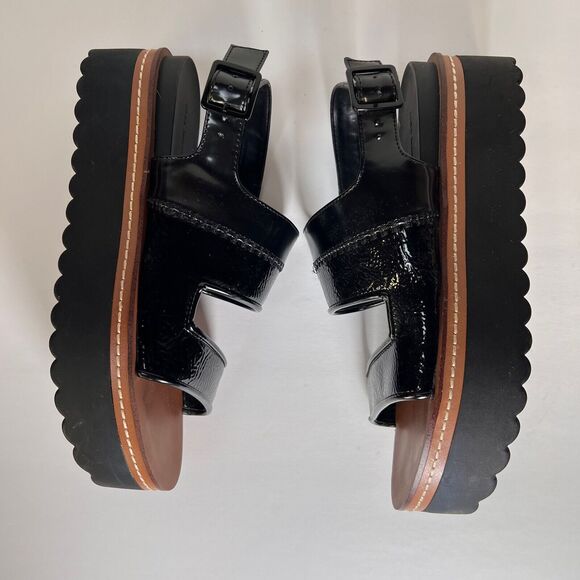 ZARA Platform Slingback Black Patent Faux Leather Sandals Size 7.5 Adjustable - Picture 8 of 16